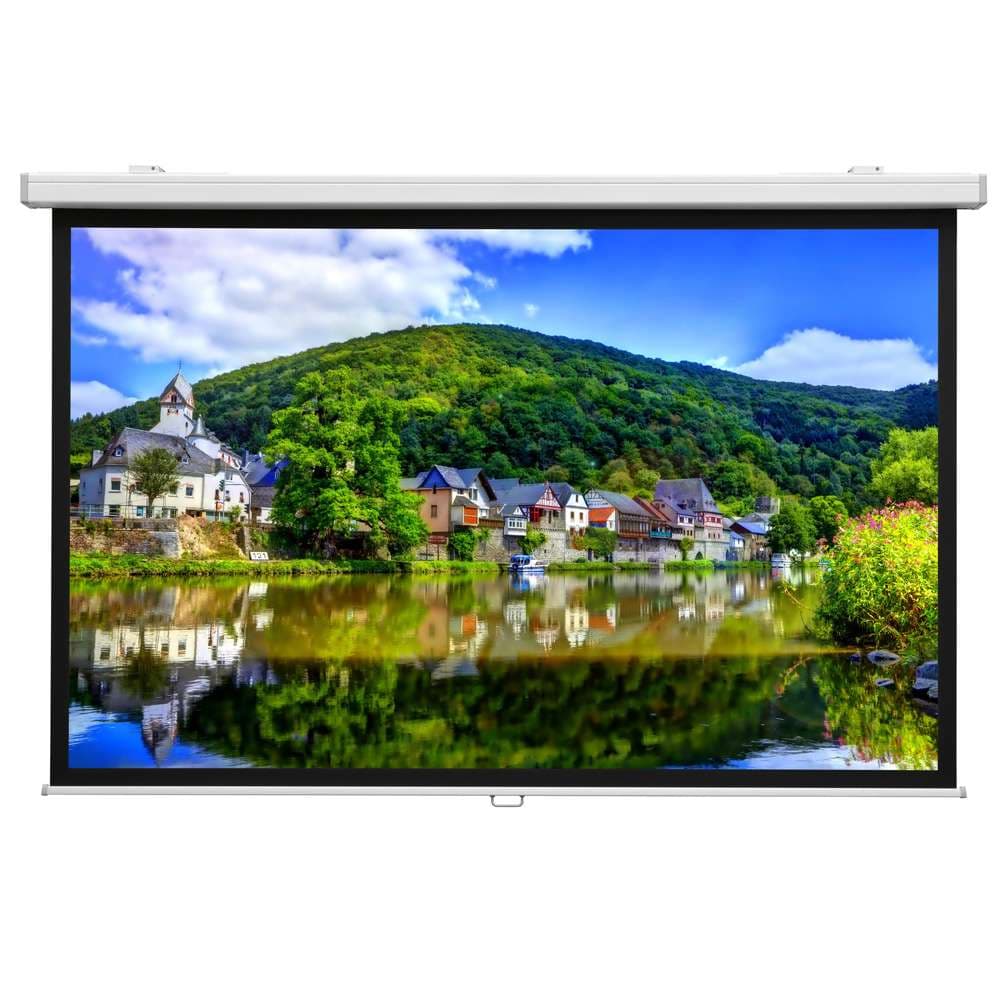 Da-Lite ProScreen, 169 x 270 cm with Matte White Non Tensioned — shown fully lowered against a white background, white case with a pull ring at the bottom bar; manufacturer series photograph — Da-Lite photograph this range at one size only, so the screen shown may be a different size from this model.