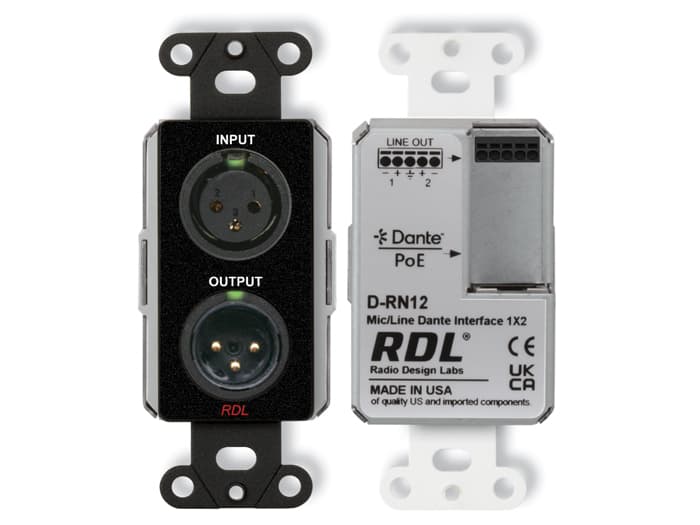 Radio Design Labs DB-RN12 Wall-Mounted Bi-Directional Mic/Line Dante Interface 1x2