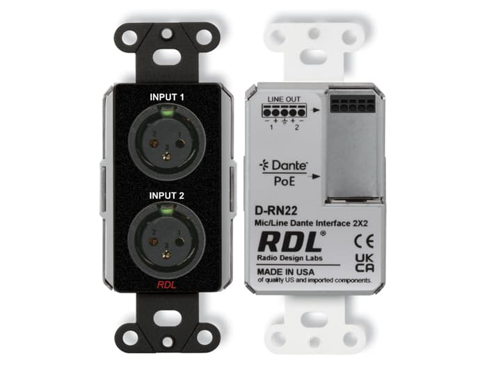 Radio Design Labs DB-RN22 Wall-Mounted Bi-Directional Mic/Line Dante Interface 2x2