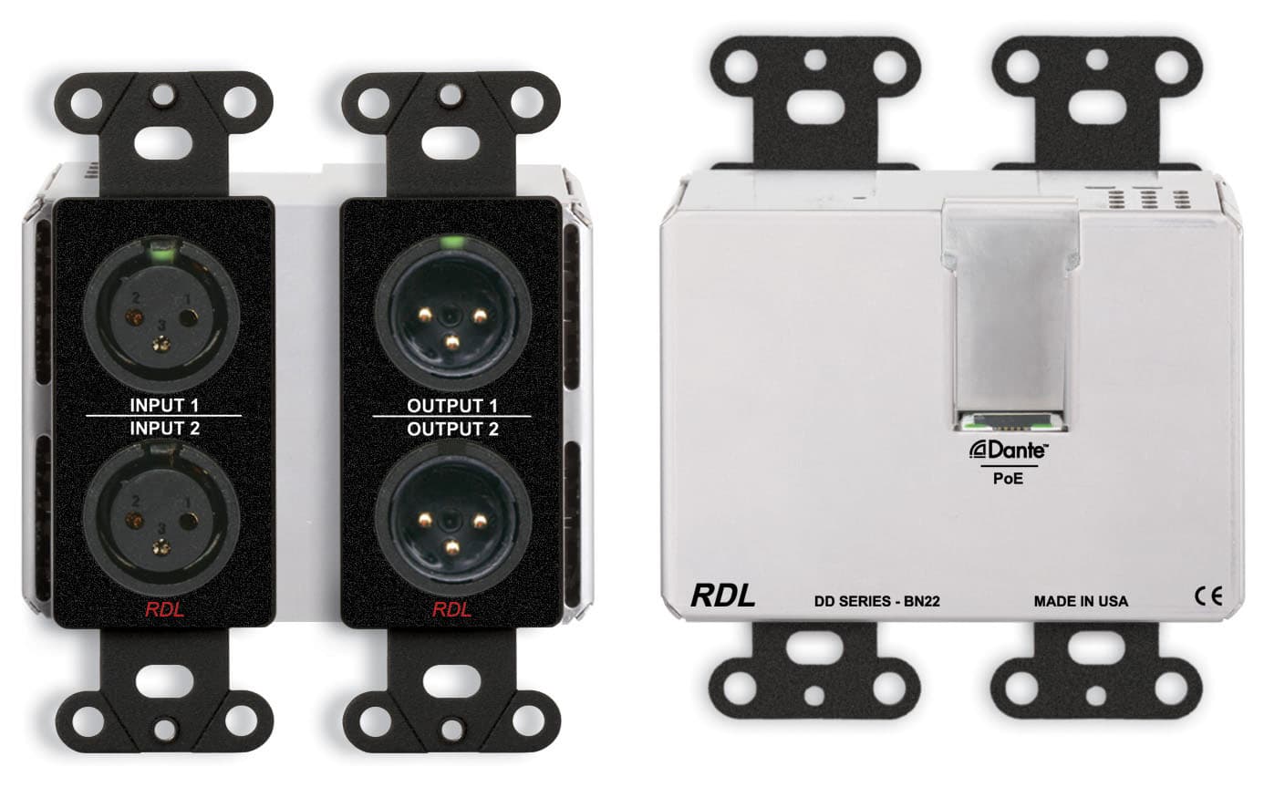 Radio Design Labs DDB-BN22 Wall-Mounted Bi-Directional Mic/Line Dante Interface 2 x 2