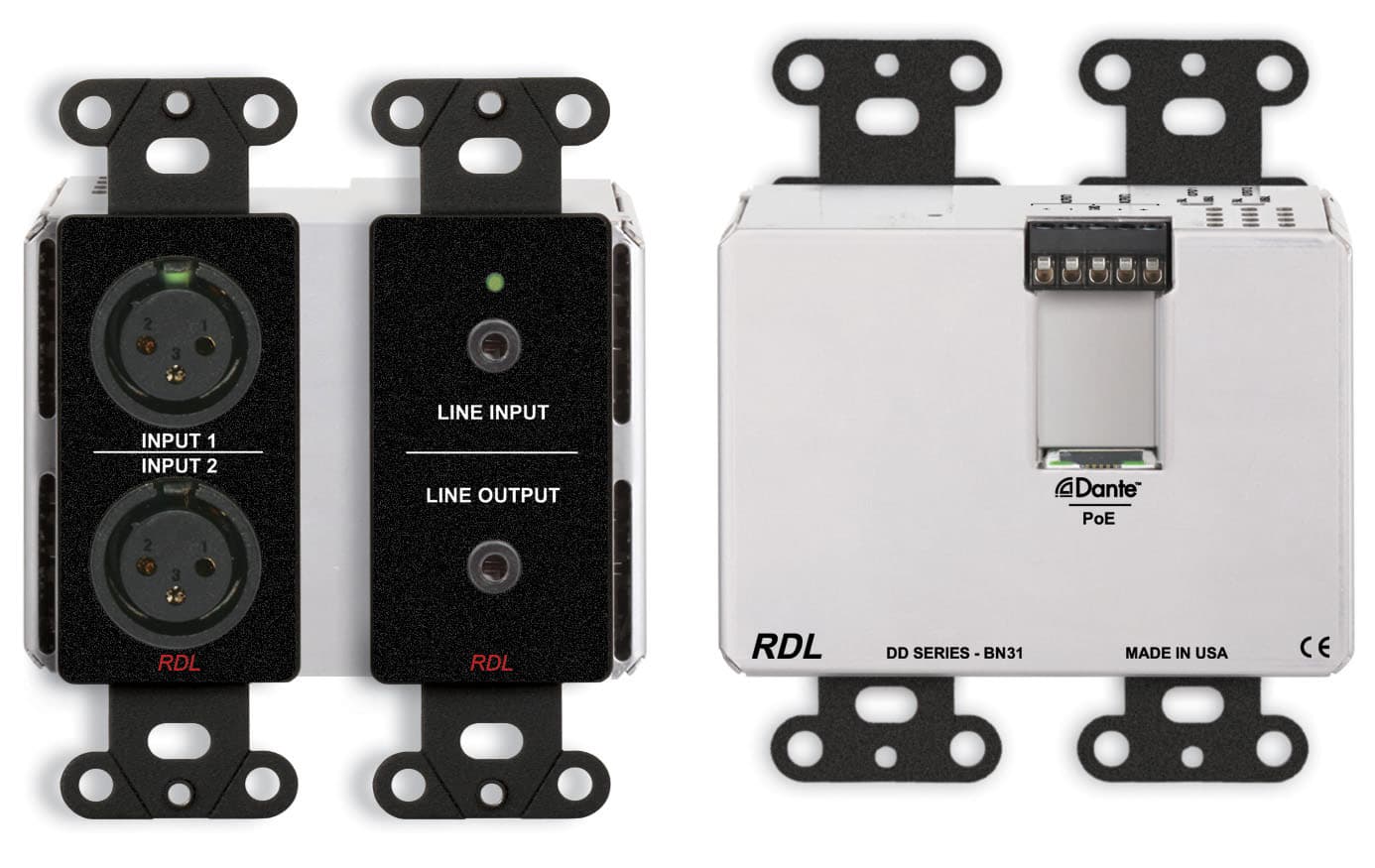 Radio Design Labs DDB-BN31 Wall-Mounted Bi-Directional Mic/Line Dante Interface 4 x 4