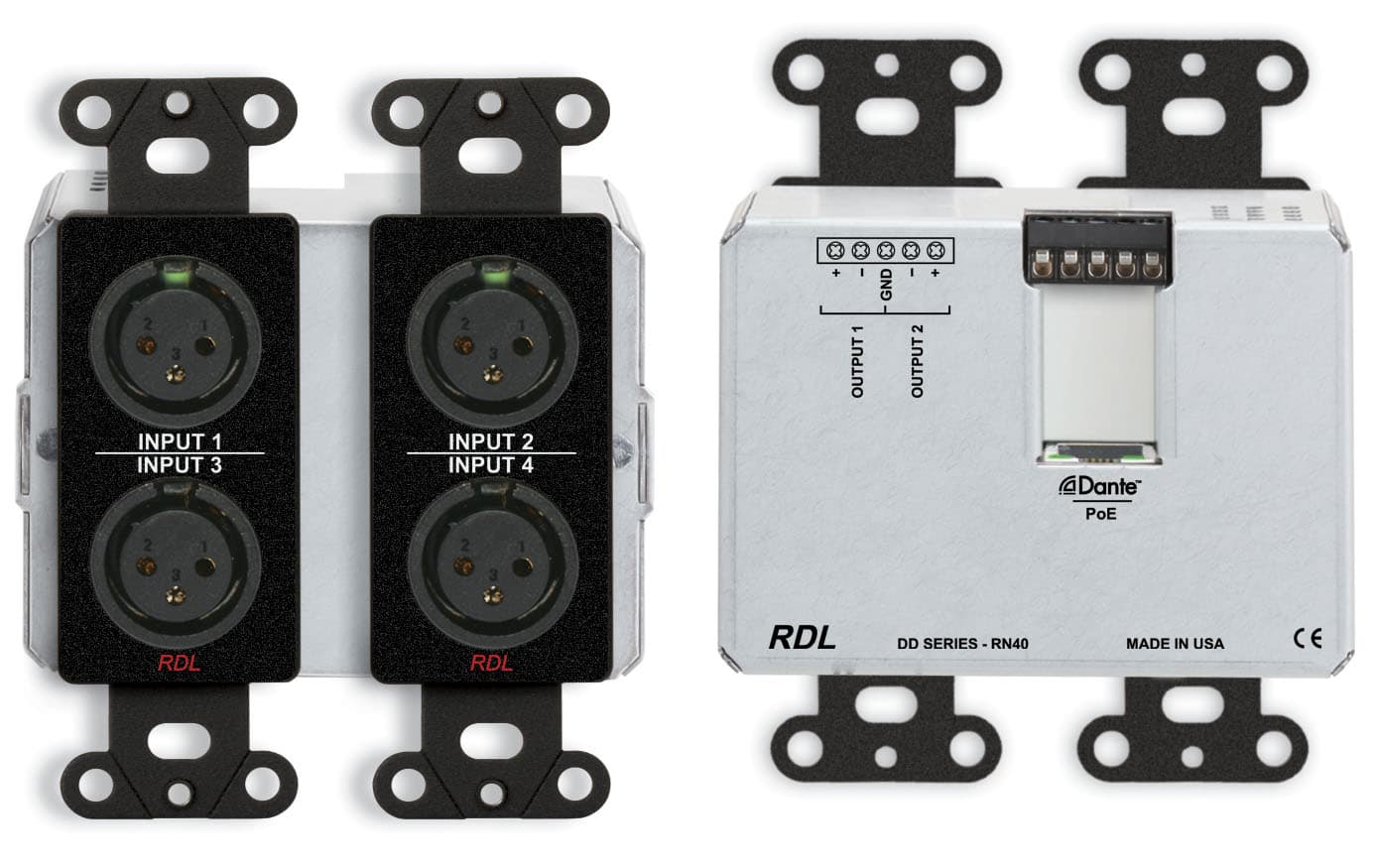 Radio Design Labs DDB-RN40 Wall-Mounted Bi-Directional Mic/Line Dante Interface 4 x 2