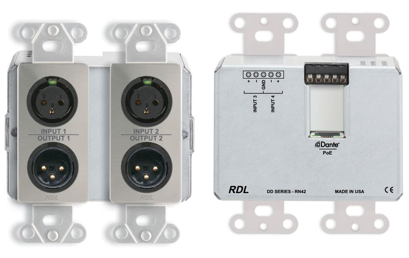 Radio Design Labs DDS-RN42 Wall-Mounted Bi-Directional Mic/Line Dante Interface 4 x 2