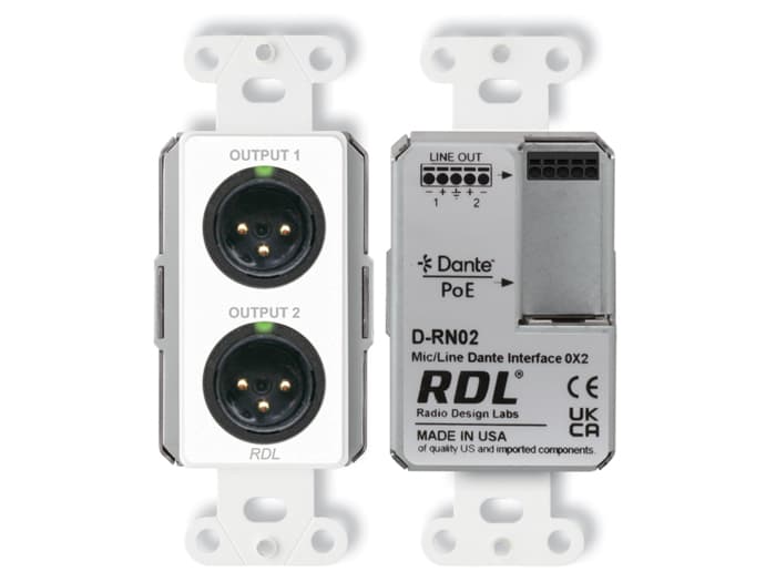 Radio Design Labs D-RN02 Wall-Mounted Mic/Line Dante Interface 0x2