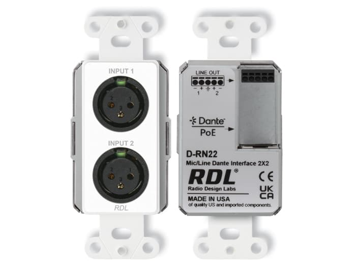 Radio Design Labs D-RN22 Wall-Mounted Bi-Directional Mic/Line Dante Interface 2x2