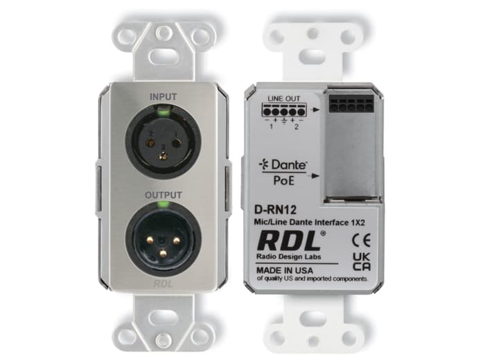 Radio Design Labs DS-RN12 Wall-Mounted Bi-Directional Mic/Line Dante Interface 1x2