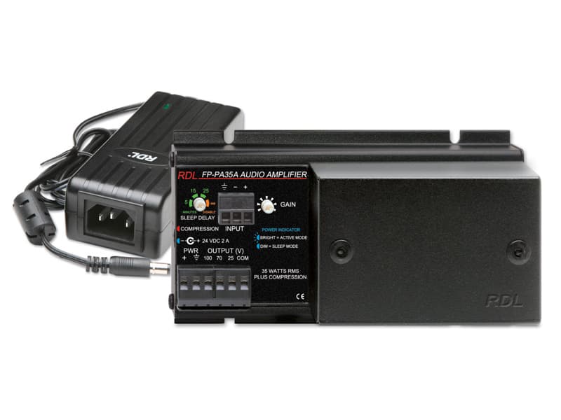 Radio Design Labs FP-PA35A 35 W Mono Audio Amplifier - 25 V, 70 V or 100 V, with Power Supply