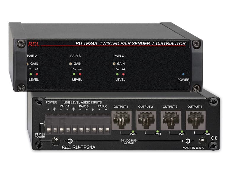 Radio Design Labs RU-TPS4A Active Sender / Distributor - Twisted Pair Format-A - Three audio inputs to Four outputs