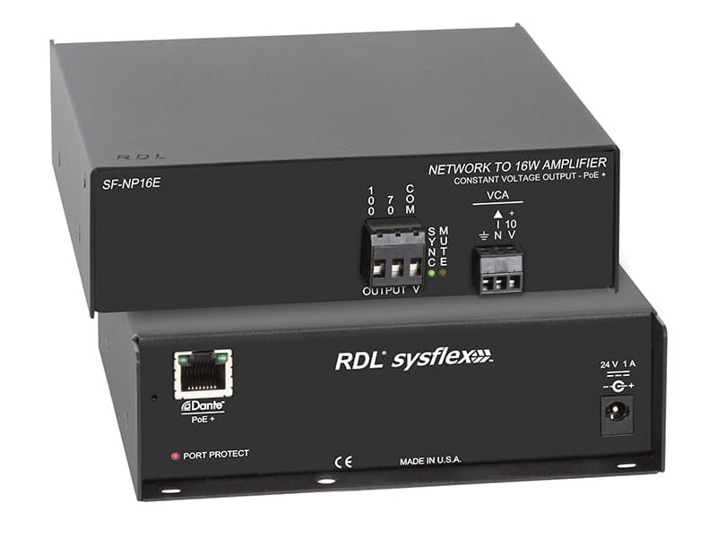 Radio Design Labs SF-NP16E PoE+ Dante to 16 W Mono Audio Amplifier - 70 V or 100 V