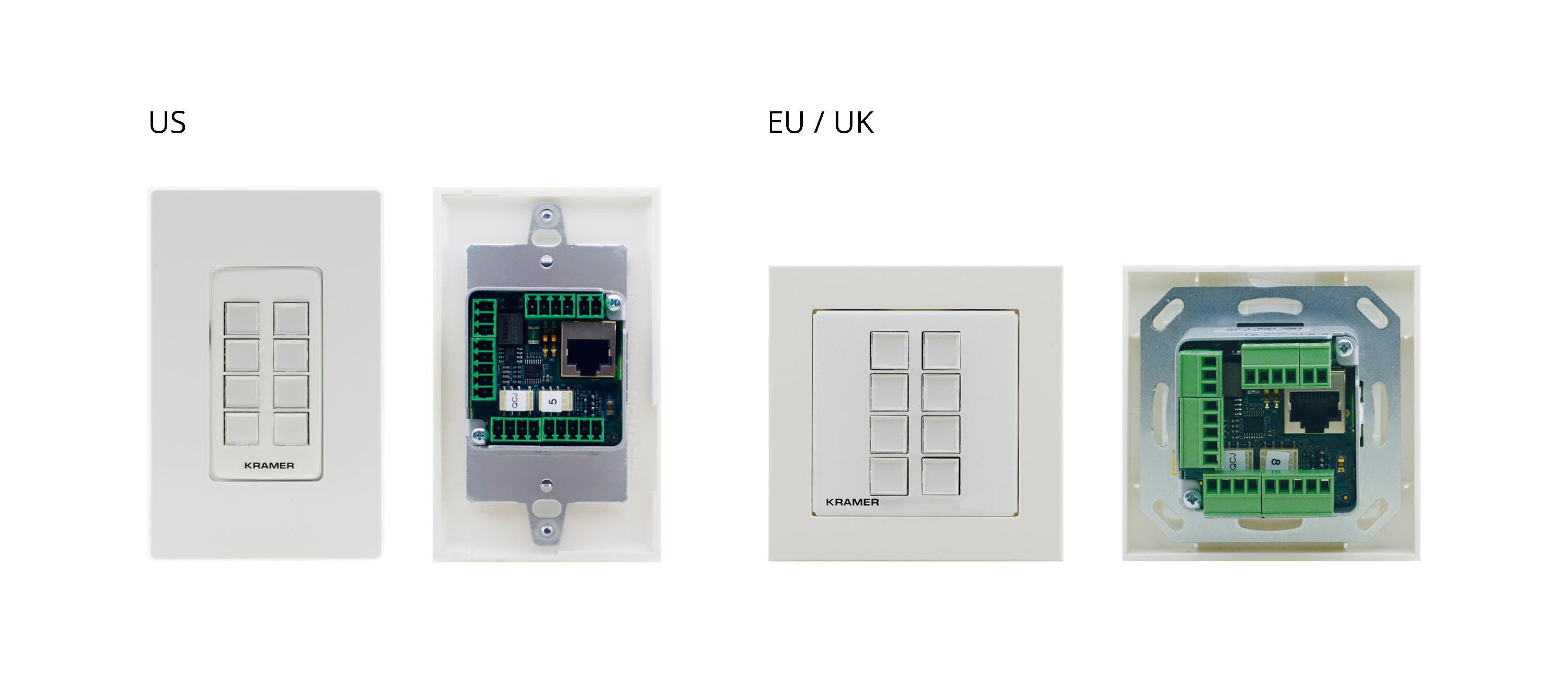 Kramer RC-308/EU-80/86(W) 8-button PoE and I/O Control Keypad (EU, UK, US) — manufacturer product-family image