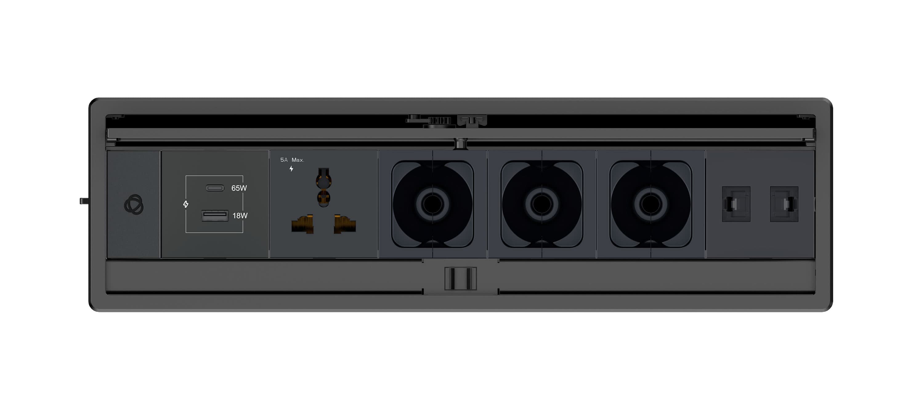 Kramer T-IN6-REC2(B) Plus, In-Table elegant tabletop connectivity box with a lid for 6 modules — manufacturer product-family image
