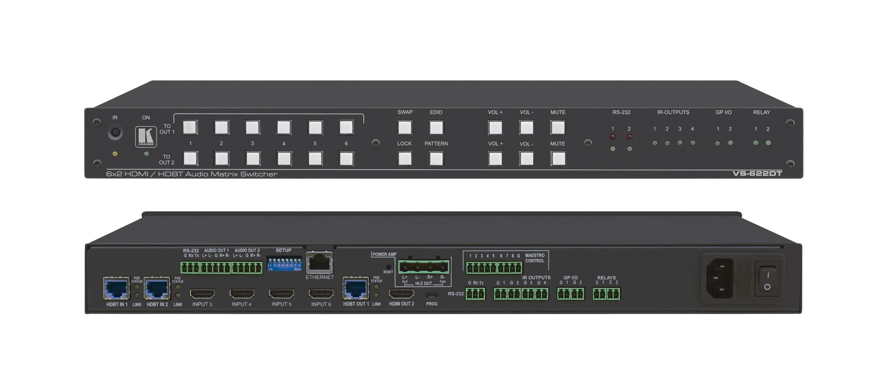 Kramer VS-622DT All-in-One Presentation System with 6x2 4K60 4:2:0 HDMI/HDBaseT Matrix Switching, Control Gateway