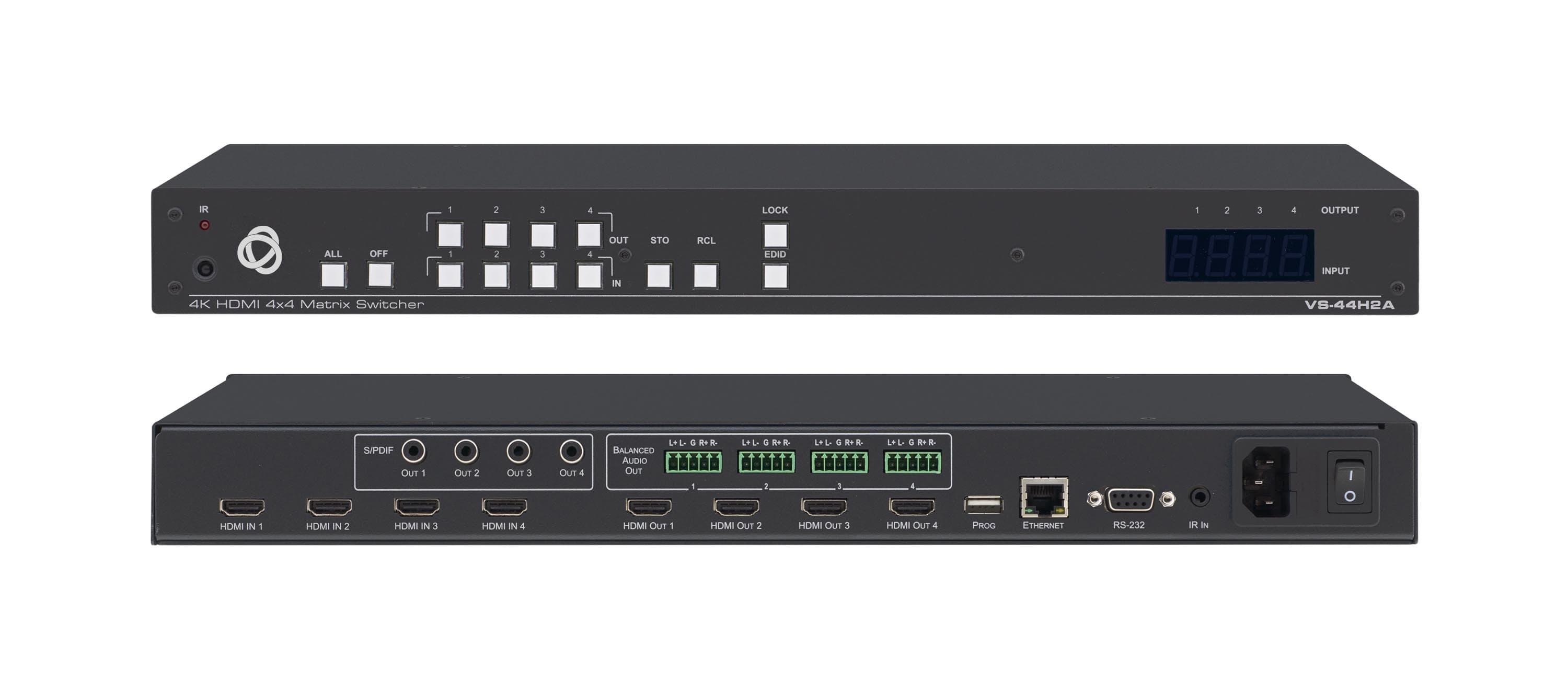 Kramer VS-44H2A 4x4 4K HDR HDMI HDCP 2.2 Matrix Switcher with Audio De-embedding