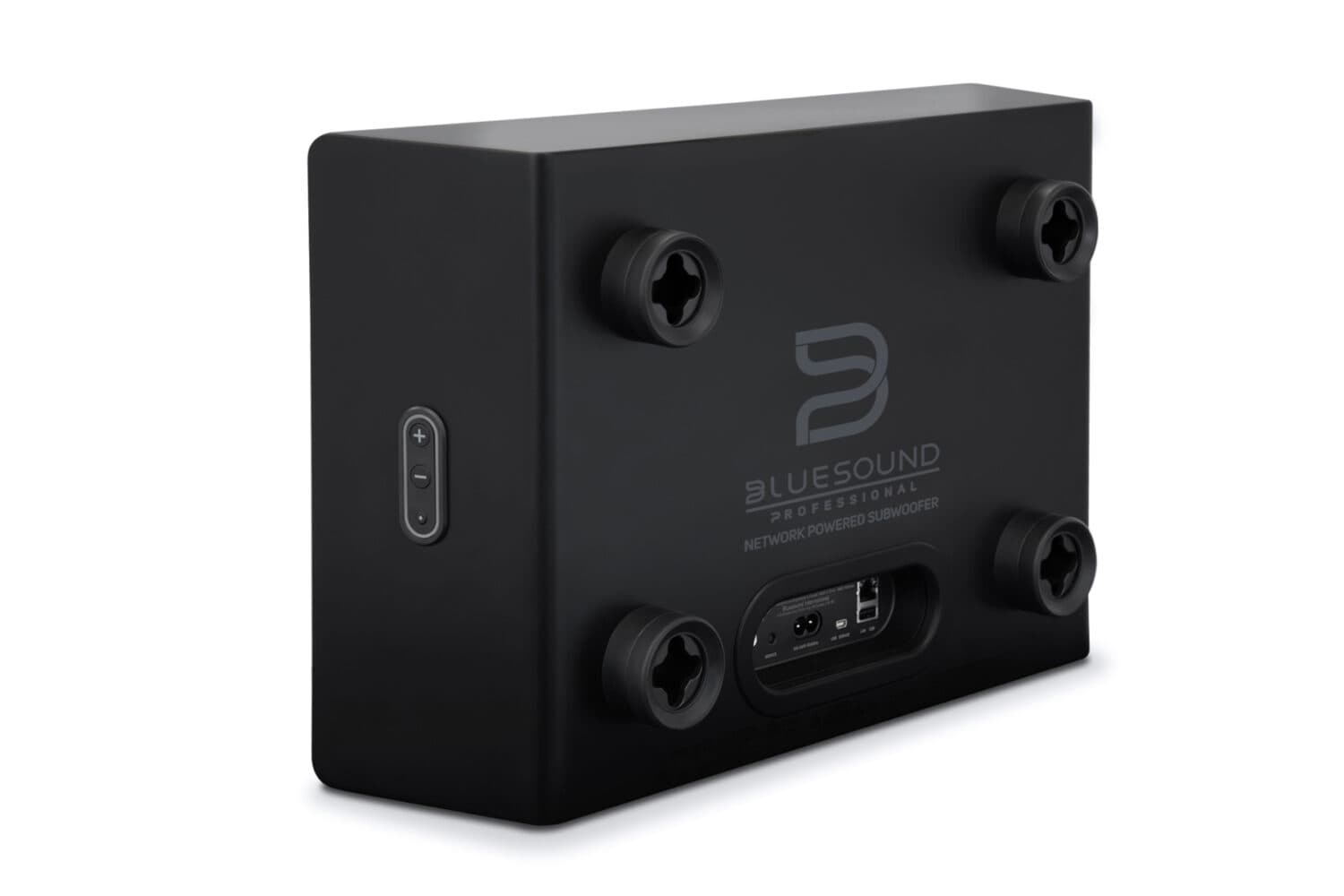 Bluesound Professional BSW150 Network Powered Subwoofer, Black — three-quarter view