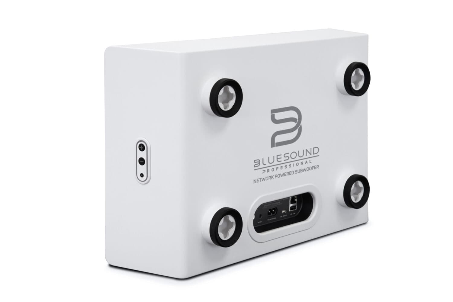 Bluesound Professional BSW150 Network Powered Subwoofer, White — three-quarter view