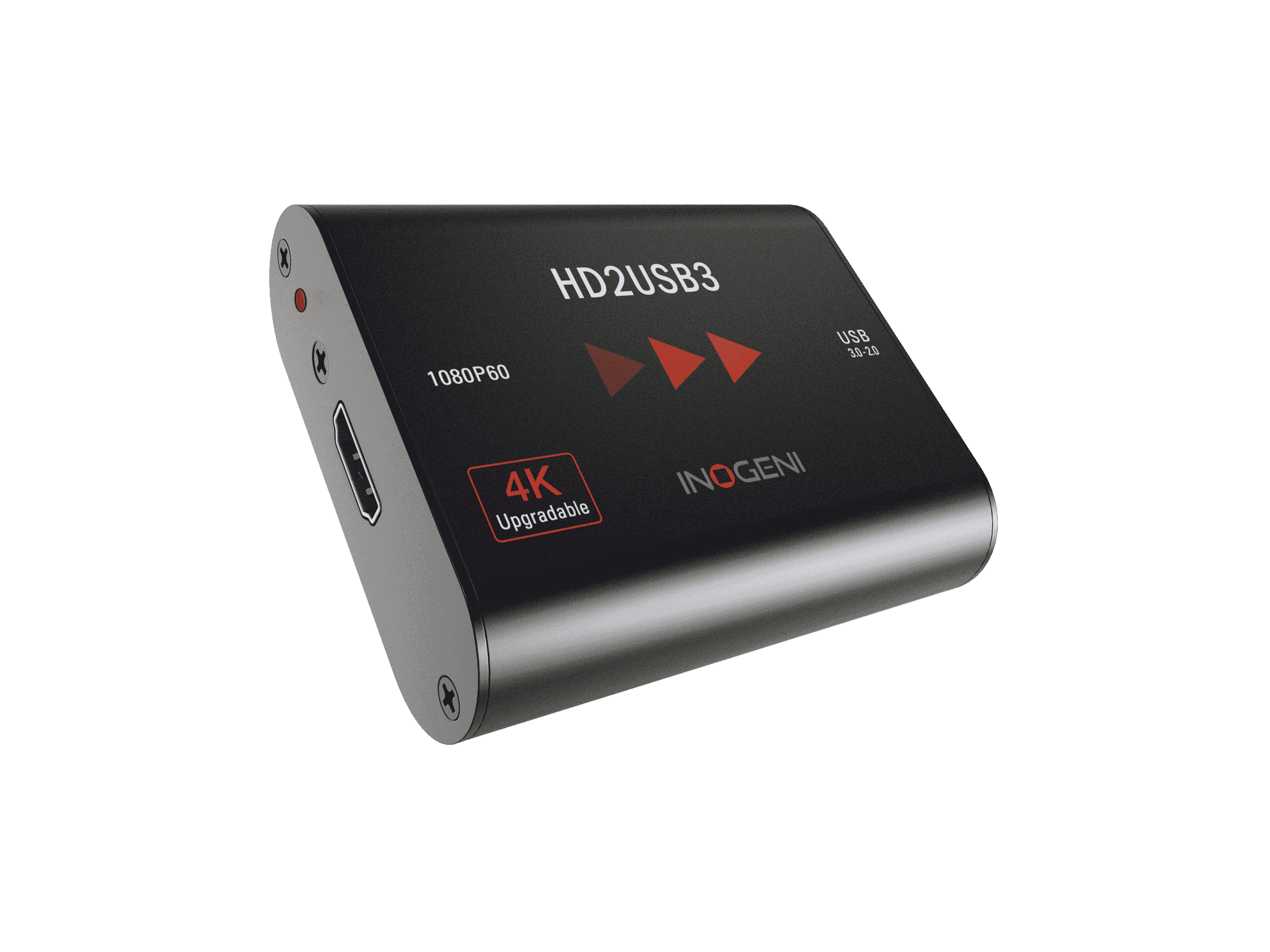 INOGENI HD2USB3 black aluminium converter shown at an angle