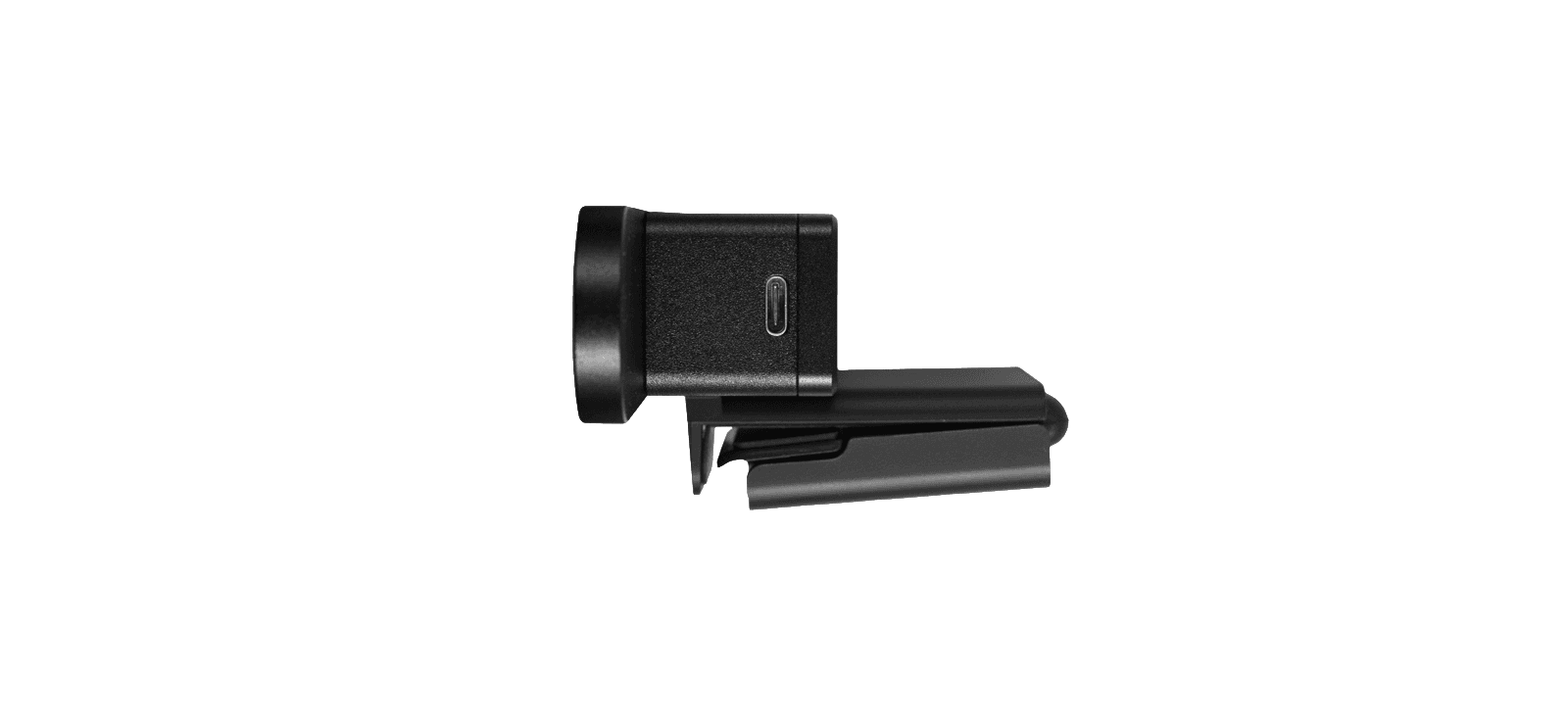 Atlona AT-CAP-FC110 Pivot ePTZ camera, angled side view showing the USB-C connector, on a white background