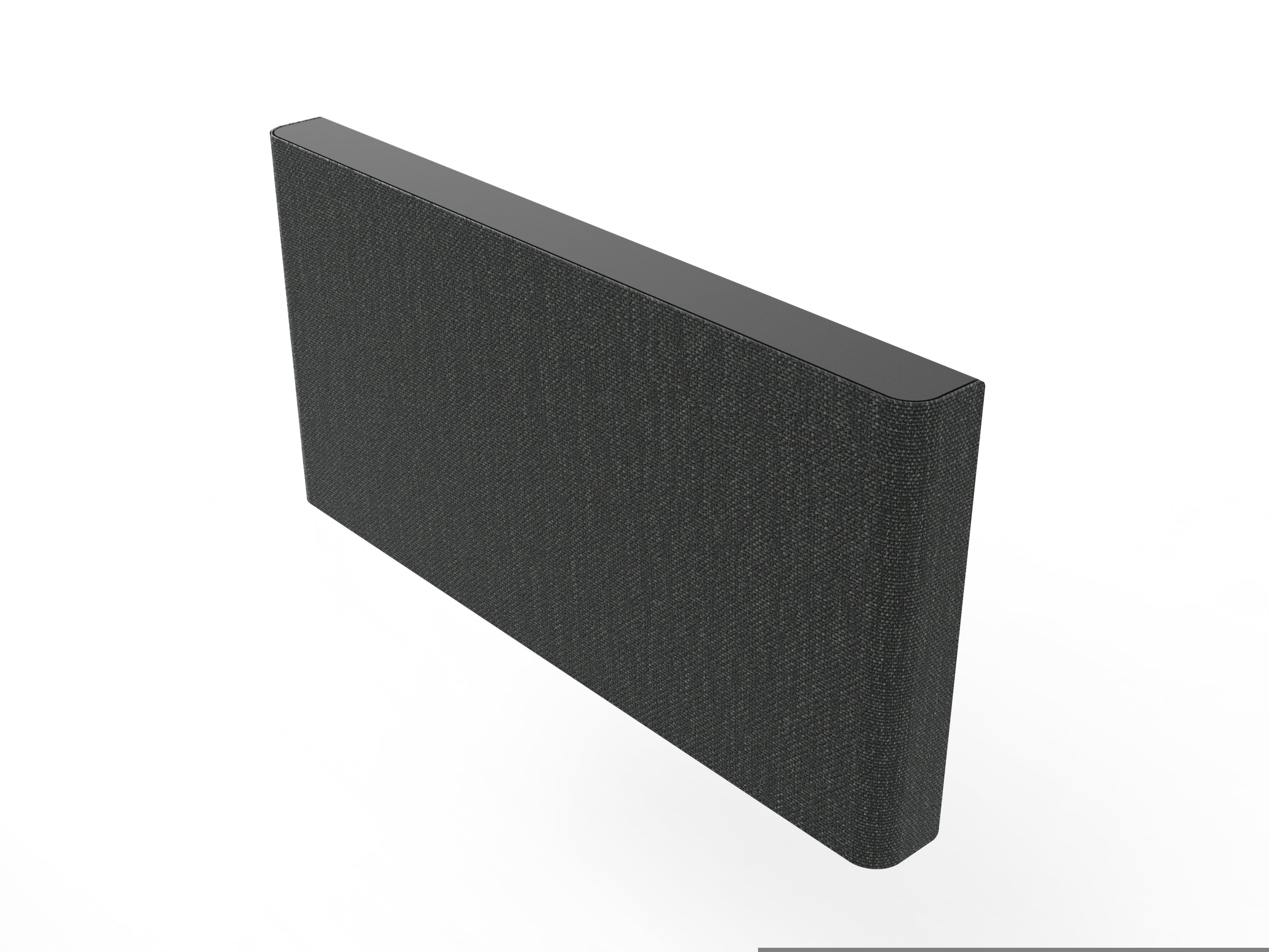 Heckler AV Credenza 4U in Black Grey Maharam fabric, angled front view on a white background
