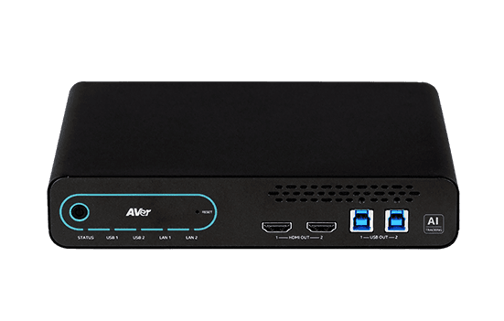 AVer MT300 matrix tracking box, front panel of the black chassis showing status indicators, HDMI and USB ports and the AI badge