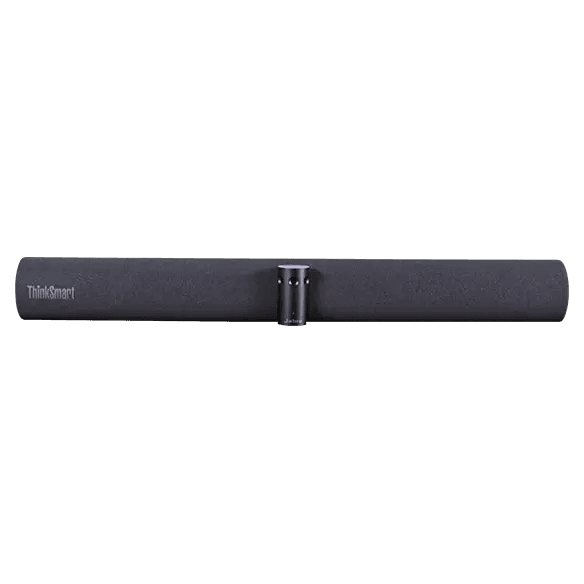 Lenovo ThinkSmart Bar 180 — front view of the black cylindrical sound bar with ThinkSmart branding and a centre-mounted camera module