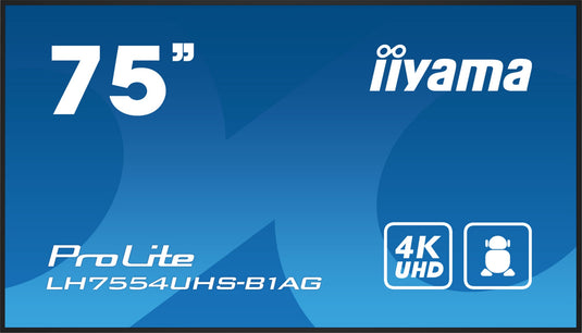 iiyama LH7554UHS-B1AG Signage Display Digital signage flat panel 190.5 cm (75") LCD Wi-Fi 500 cd/m² 4K Ultra HD Black Built-in processor Android 11 24/7 - TopAV