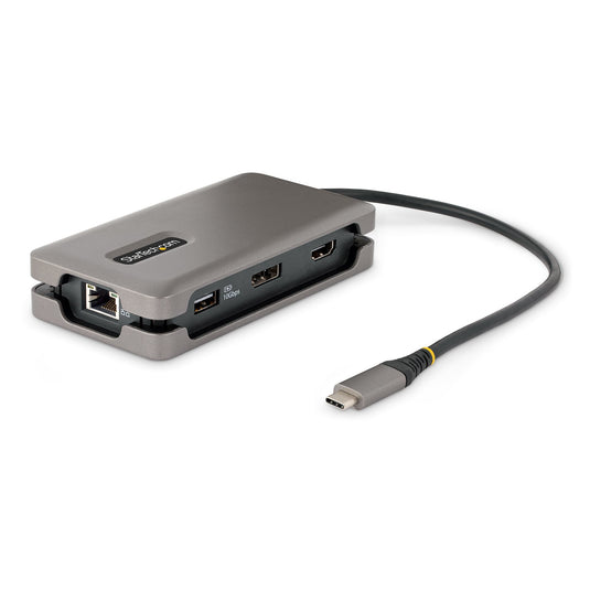 StarTech.com USB-C Multiport Adapter - 4K 60Hz HDMI/DP - 3-Port USB Hub - 100W Power Delivery Pass-Through - GbE - Travel Mini Docking Station w/ Charging - 1ft/30cm Wrap-Around Cable - TopAV