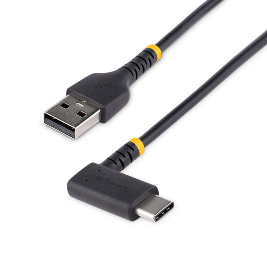 StarTech.com 1ft (30cm) USB A to C Charging Cable Right Angle - Heavy Duty Fast Charge USB-C Cable - Black USB 2.0 A to Type-C - Rugged Aramid Fiber - 3A - USB Charging Cord - TopAV