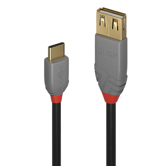 Lindy 0.15m USB 2.0 Type C to A Adapter Cable, Anthra Line - TopAV