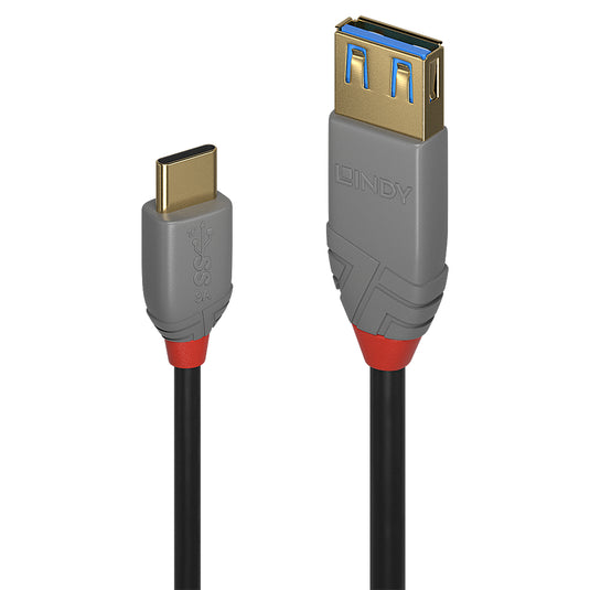 Lindy 0.15m USB 3.2 Type C to A Adapter Cable, 10Gbps, Anthra Line - TopAV