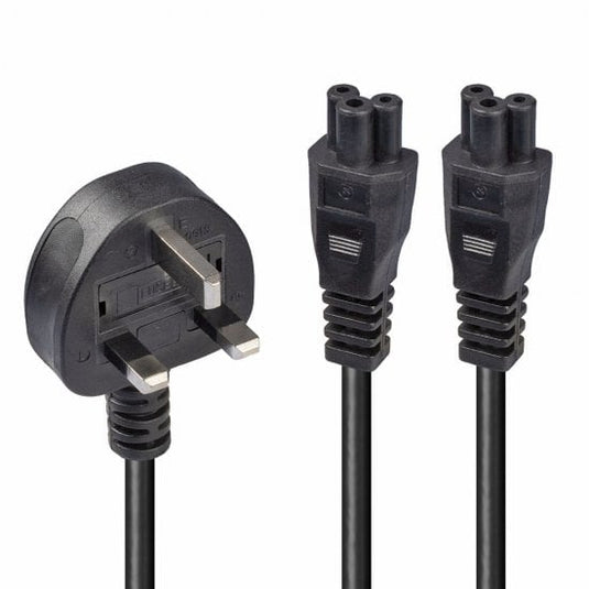 Lindy 2.5m UK 3 Pin Plug To IEC 2 x C5 Splitter Extension Cable, Black - TopAV
