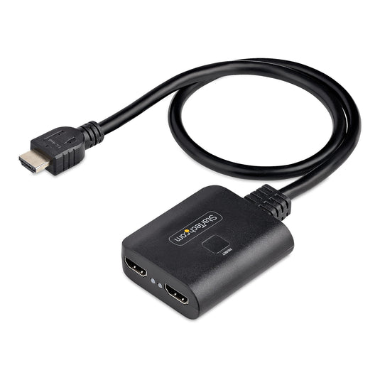StarTech.com 2-Port HDMI Splitter, 4K 60Hz HDMI 2.0 Video, 4K HDMI Splitter 1 In 2 Out, 1x2 HDMI Display/Output Splitter, HDR/HDCP, 20in (50cm) Built-in HDMI Cable - TopAV